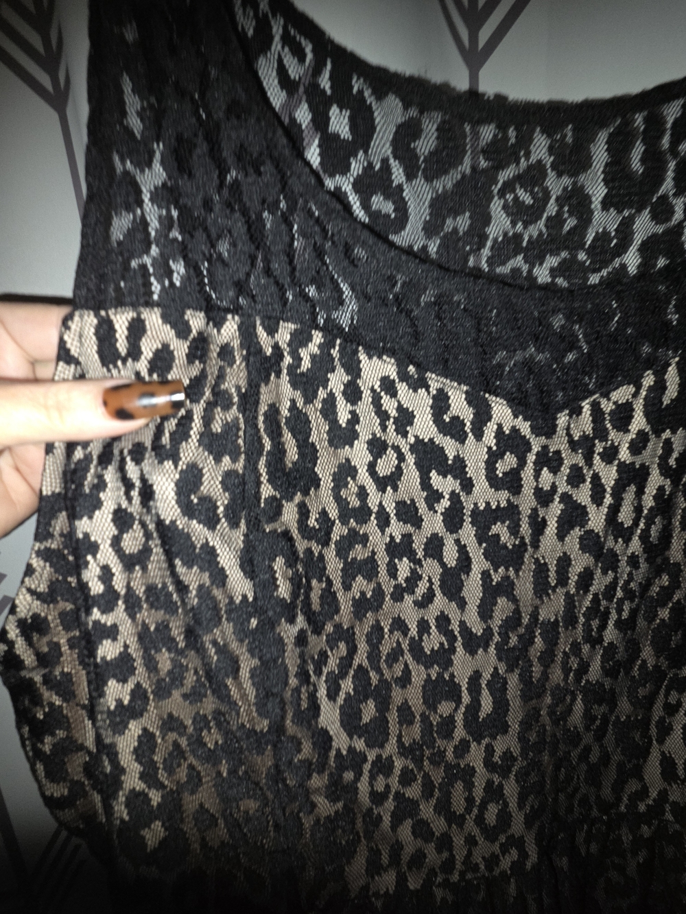 Lane Bryant Black Lace Yoke Leopard Print Dress - Black and Beige - Picture 2 of 4